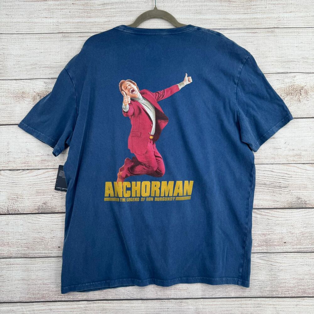 Lucky Brand‎ Anchorman Ron Burgundy T-Shirt Adult XL Blue Paramount NEW